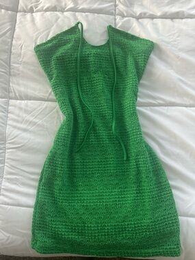 SHEIN Green Sleeveless Crochet Knit Mini Dress